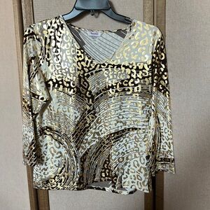 FINAL MARKDOWN TanJay Cream Graphic Blouse with Long Sleeves petite small
